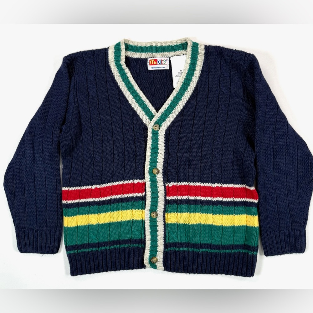 MCKIDS Vintage 90s Striped Cable Knit Cardigan 4T Navy‎ Red Yellow Green